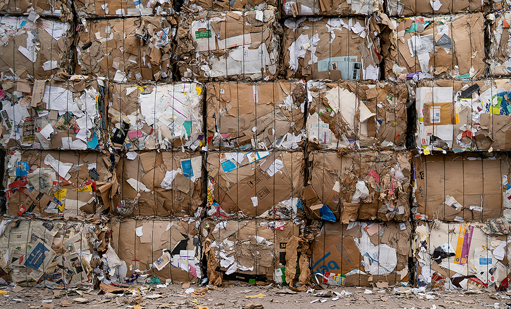 Bundles of used cardboard