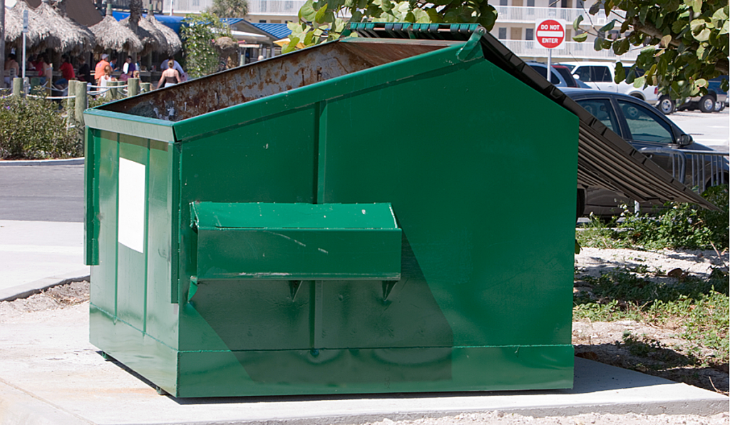 A green industrial bin