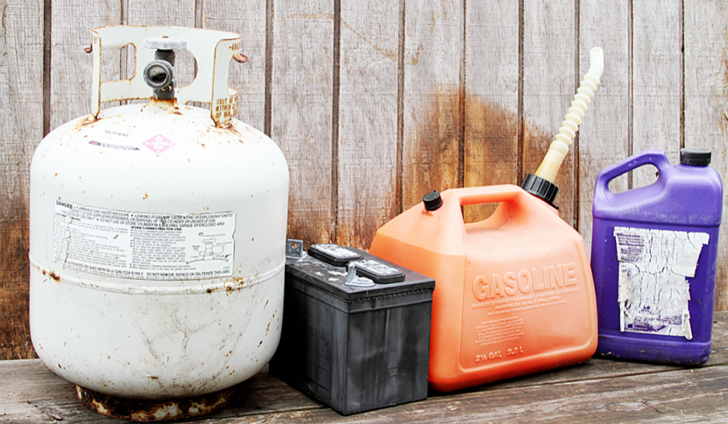 Several used hazardous materials and containers