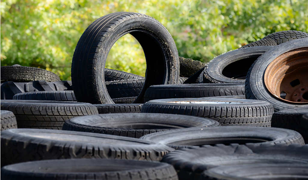 A stack of used tyres